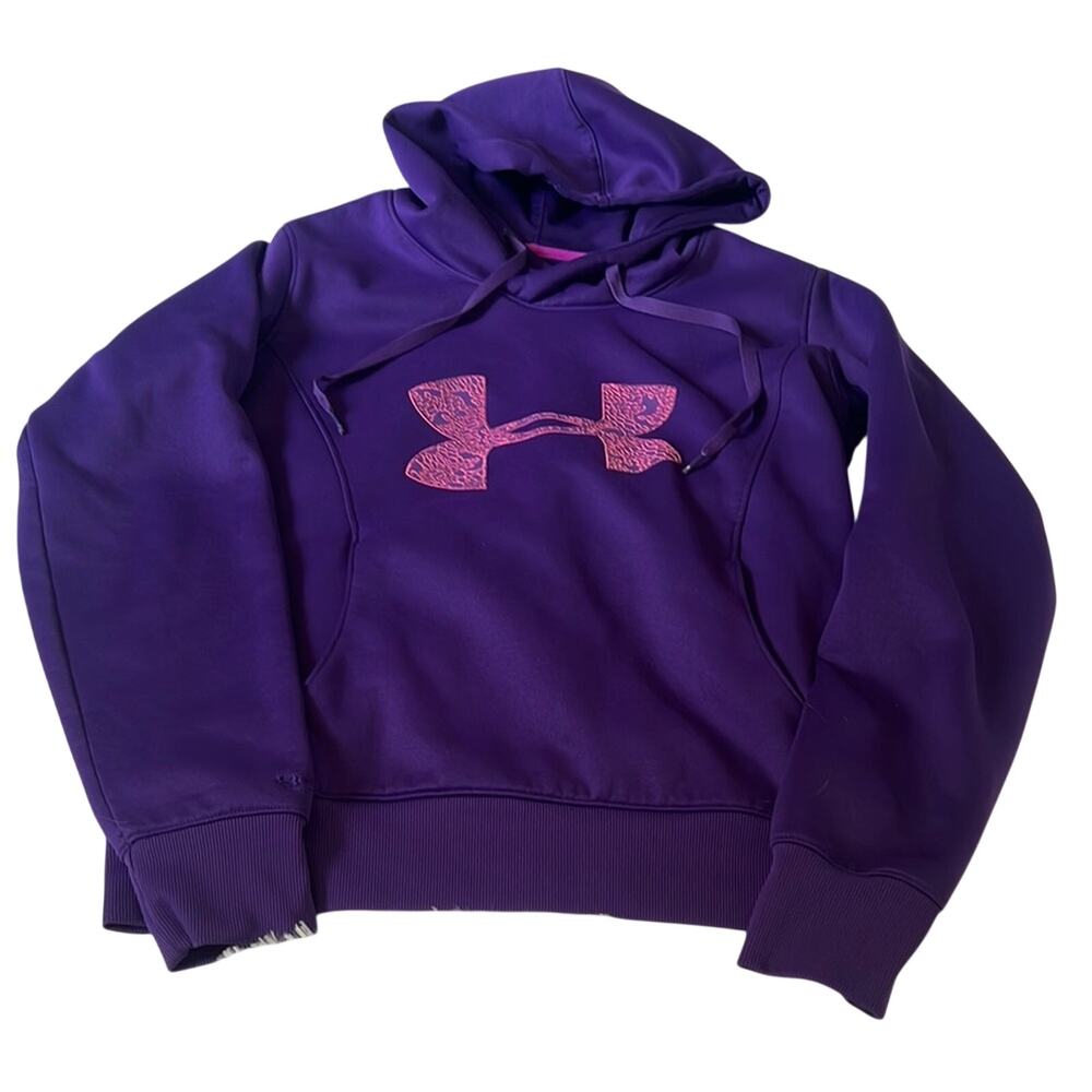 Under Armour storm cold gear purple semi fitted Hoodie with Pink Emblem sz med